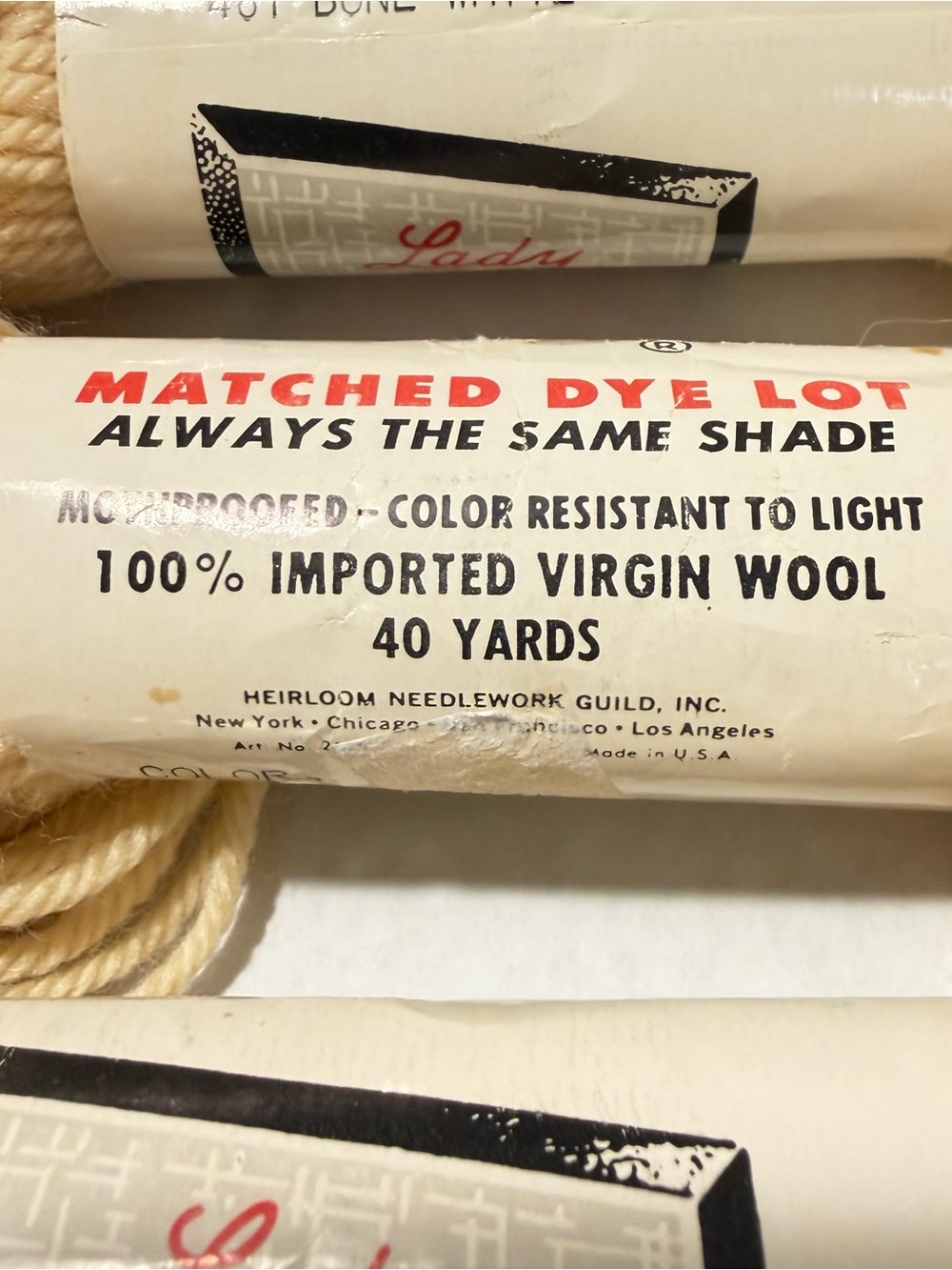 Vintage Lot of 3 Lady Handicraft 100% Imported Virgin Wool #461 Bone White - Picture 3 of 4